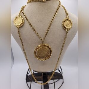 Vintage Gold-Tone Liberty Roman Coin 2 Layer Necklace